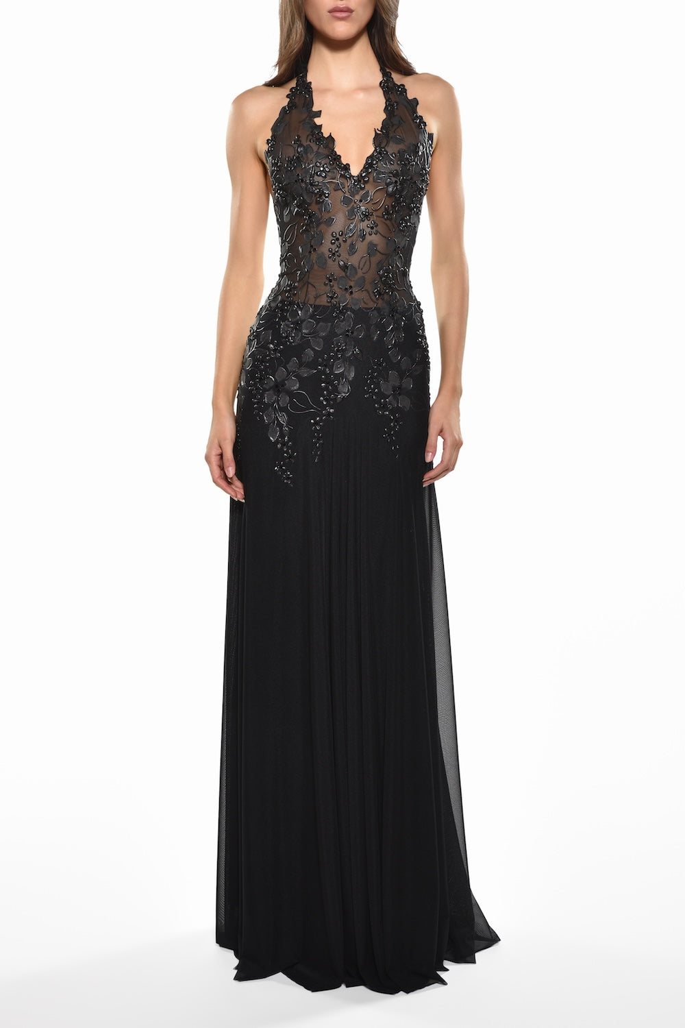 Floor Length Halter Double Tie Back