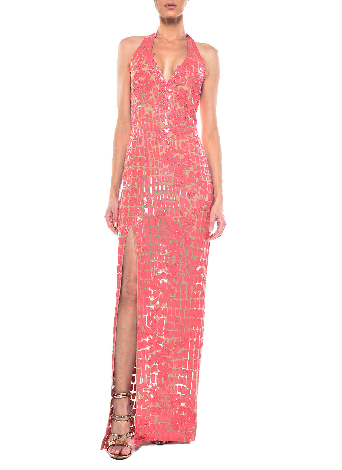 Floor Length Halter Tie Back Gown