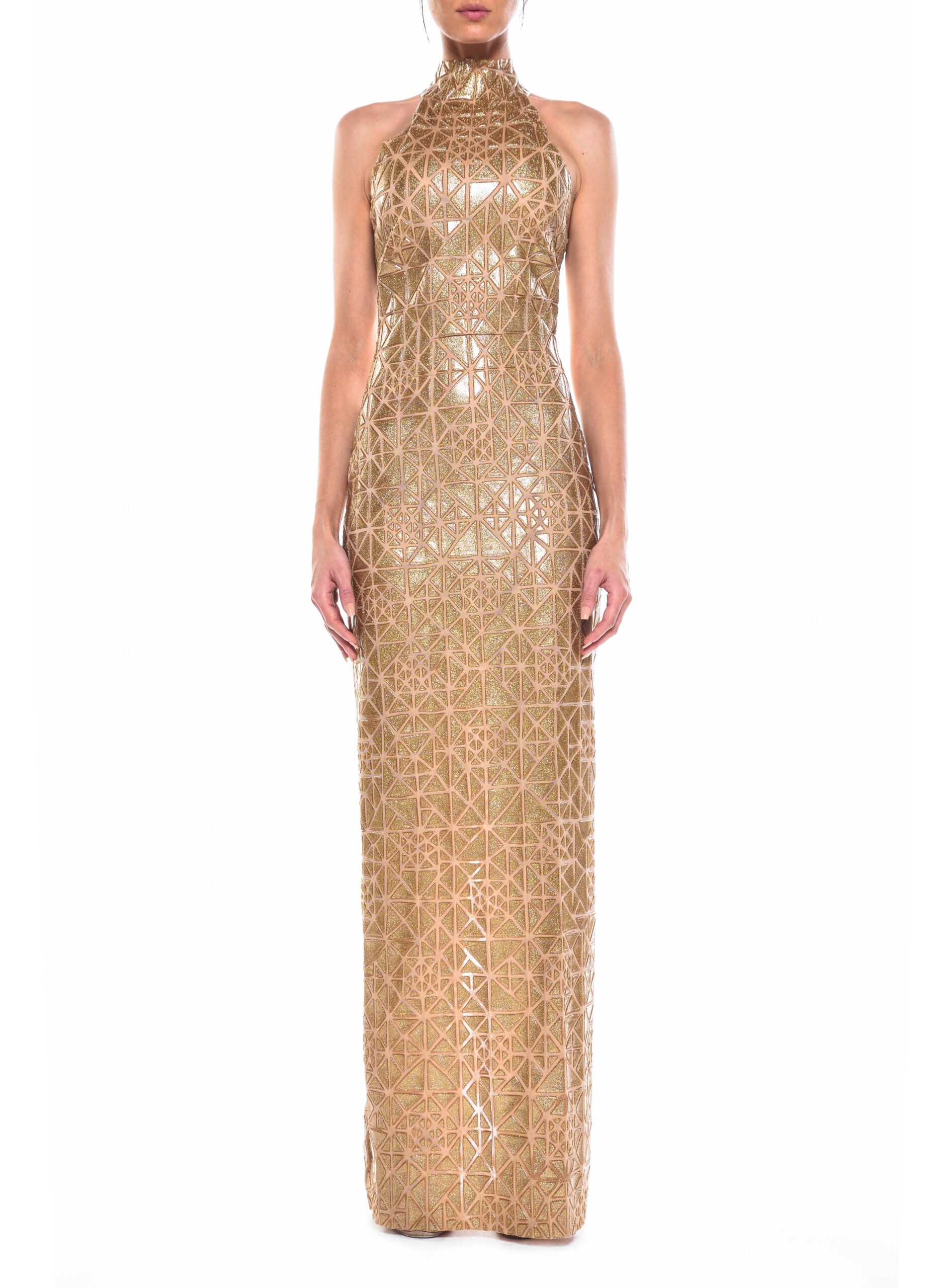 Floor Length High Neck Double Strap Back Gown