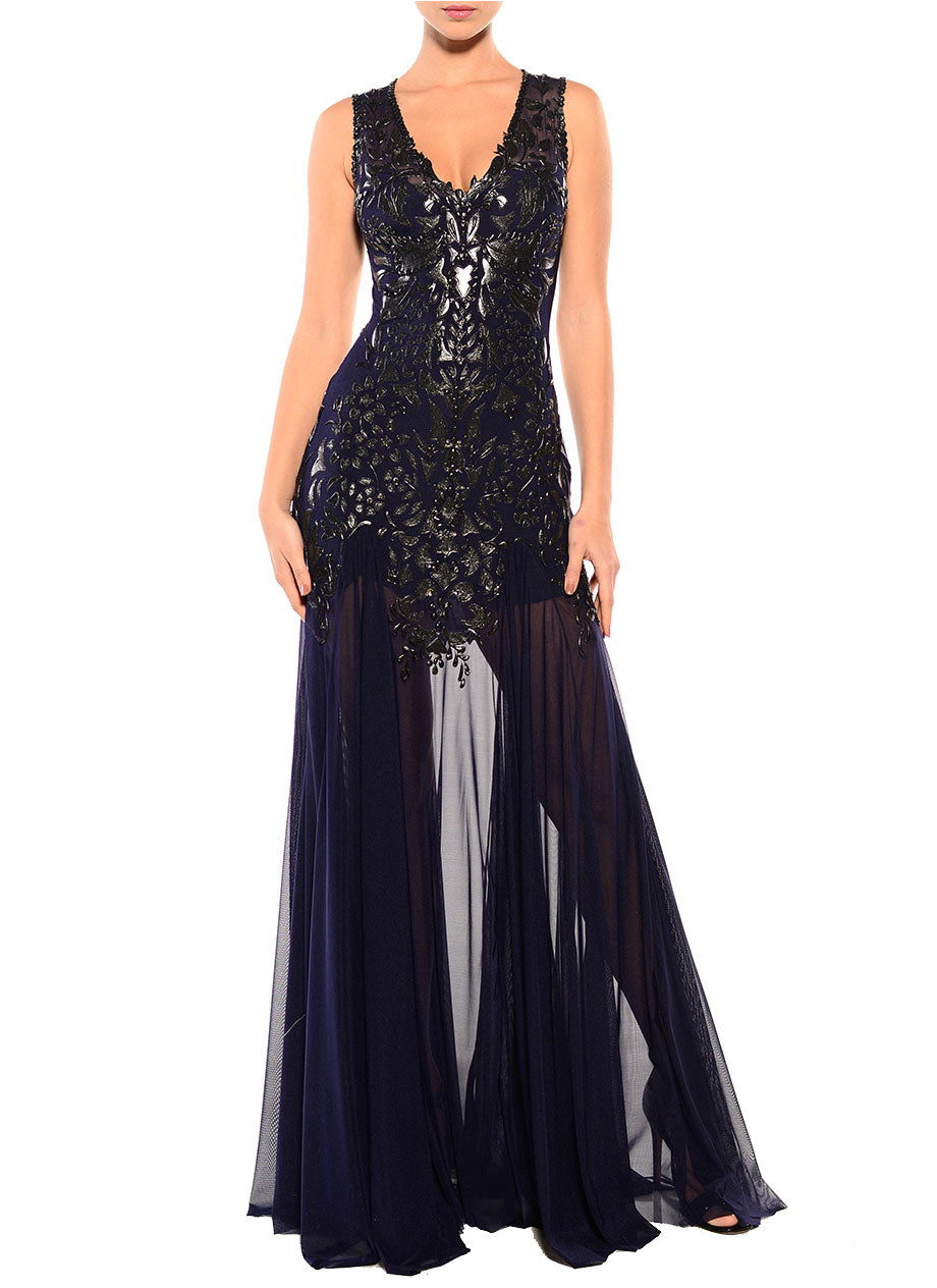 Floor Length V-Neck Gown