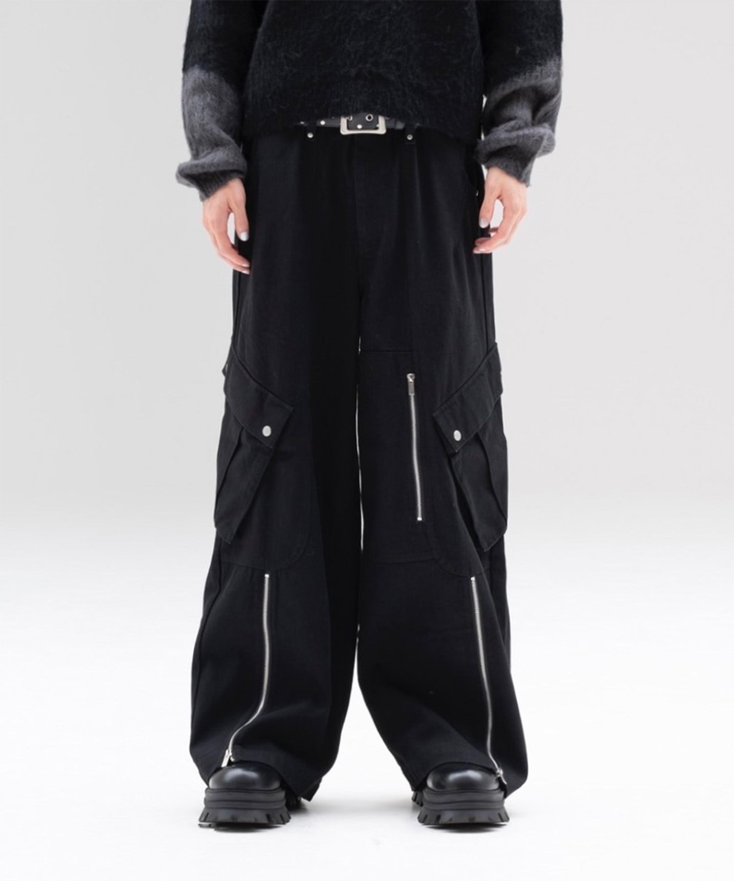 Zip Slit Cargo Denim Pants