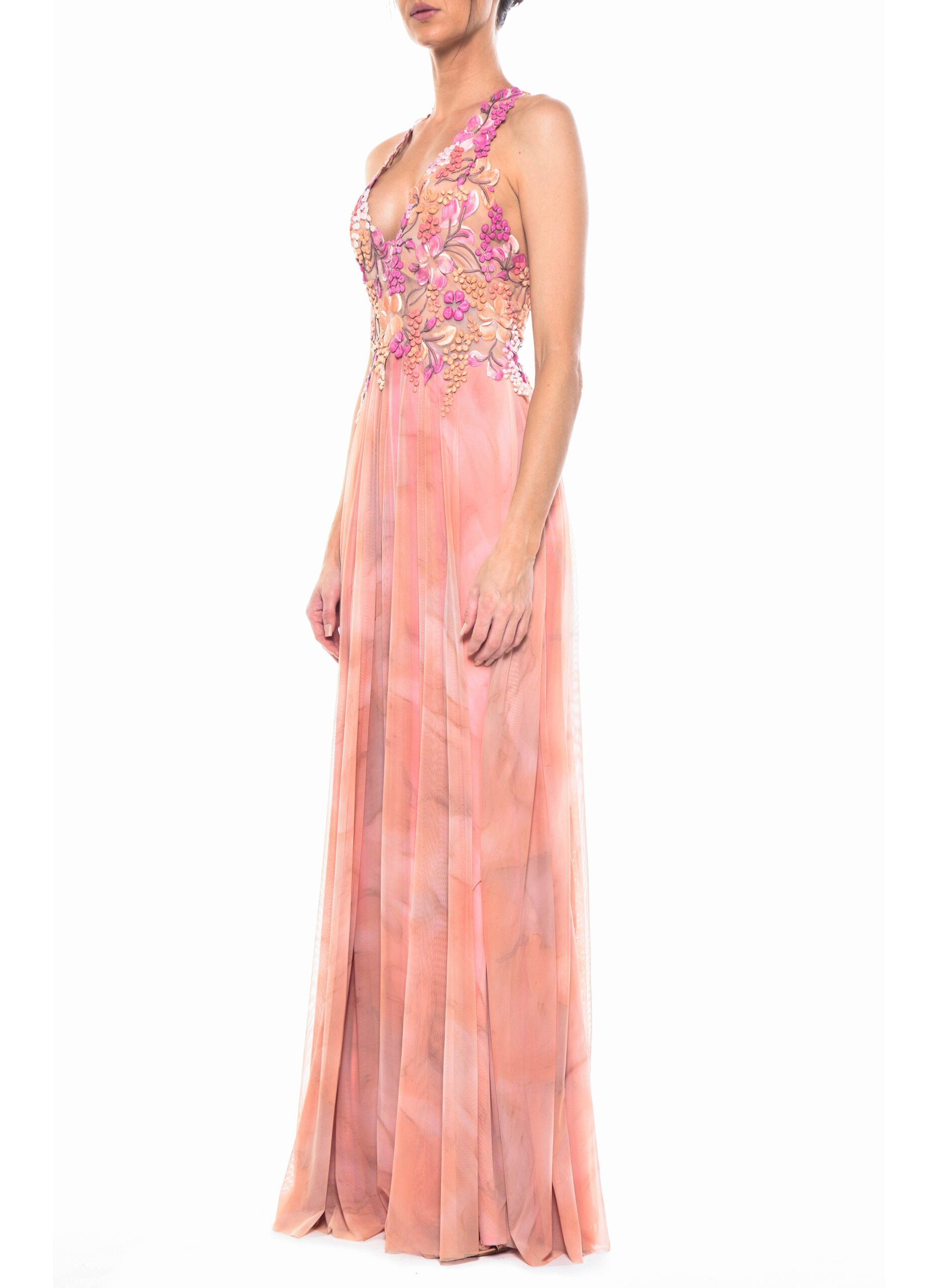 Floor Length Deep V Neck Cross Back Gown 2