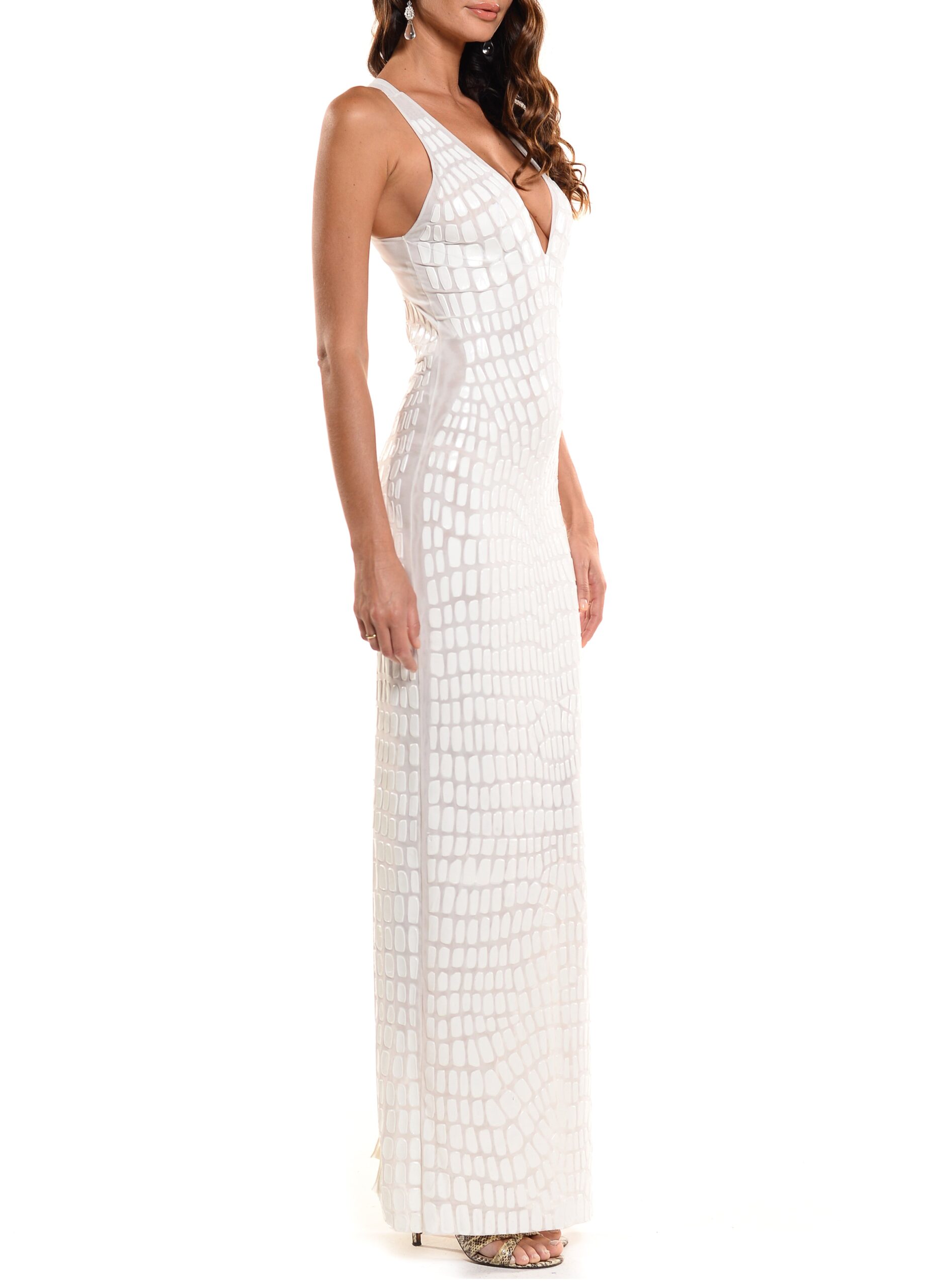 Floor Length Deep V-Neck Cross Back Gown 2