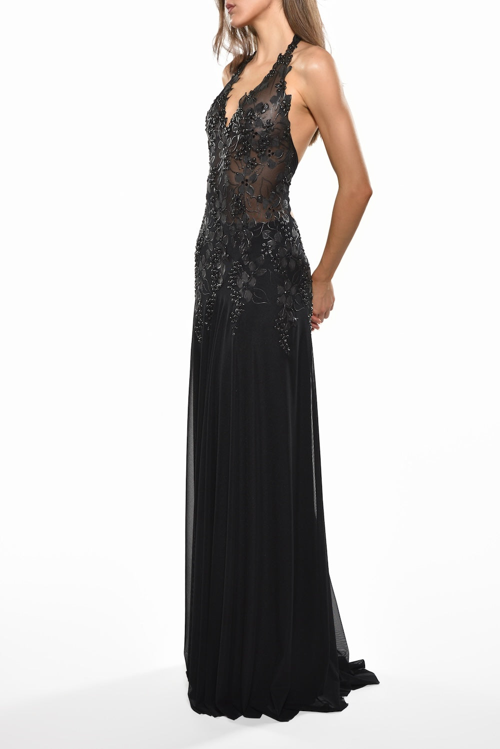 Floor Length Halter Double Tie Back 2