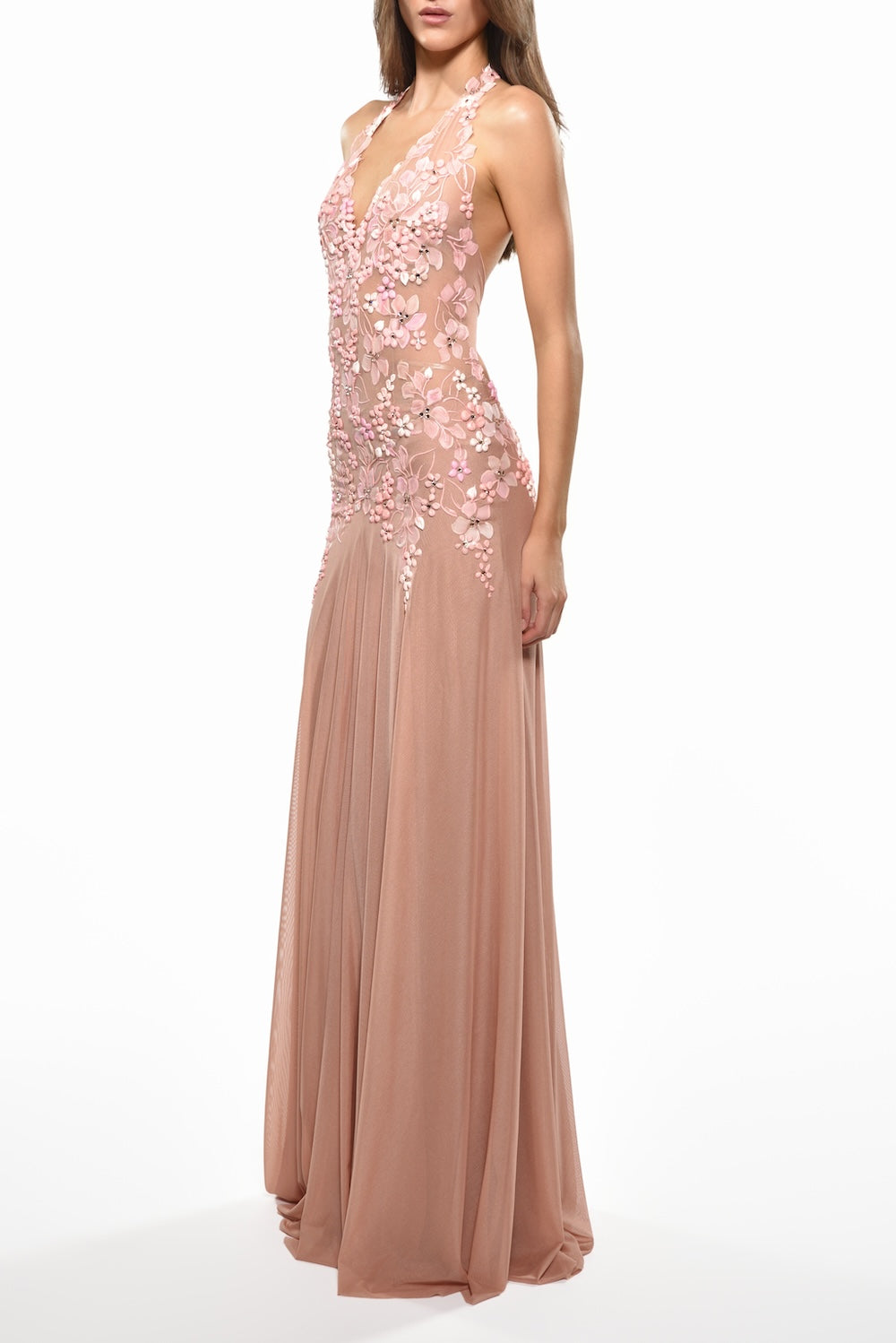 Floor Length Halter Double Tie Back 2