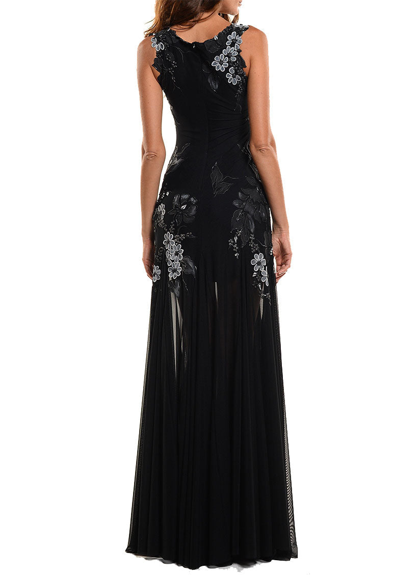Floor Length Jewel Neck Gown With Godet Skirt 2