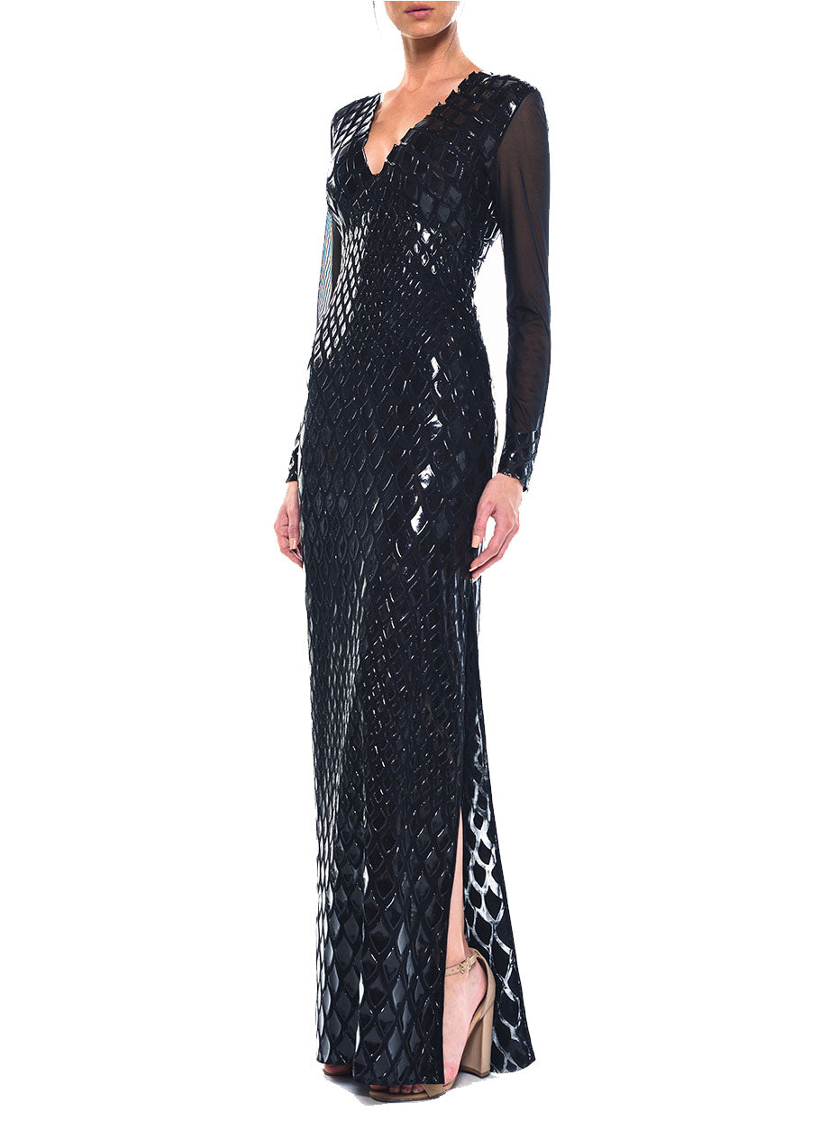 Floor Length V Front & Back Long Sleeve Gown 2
