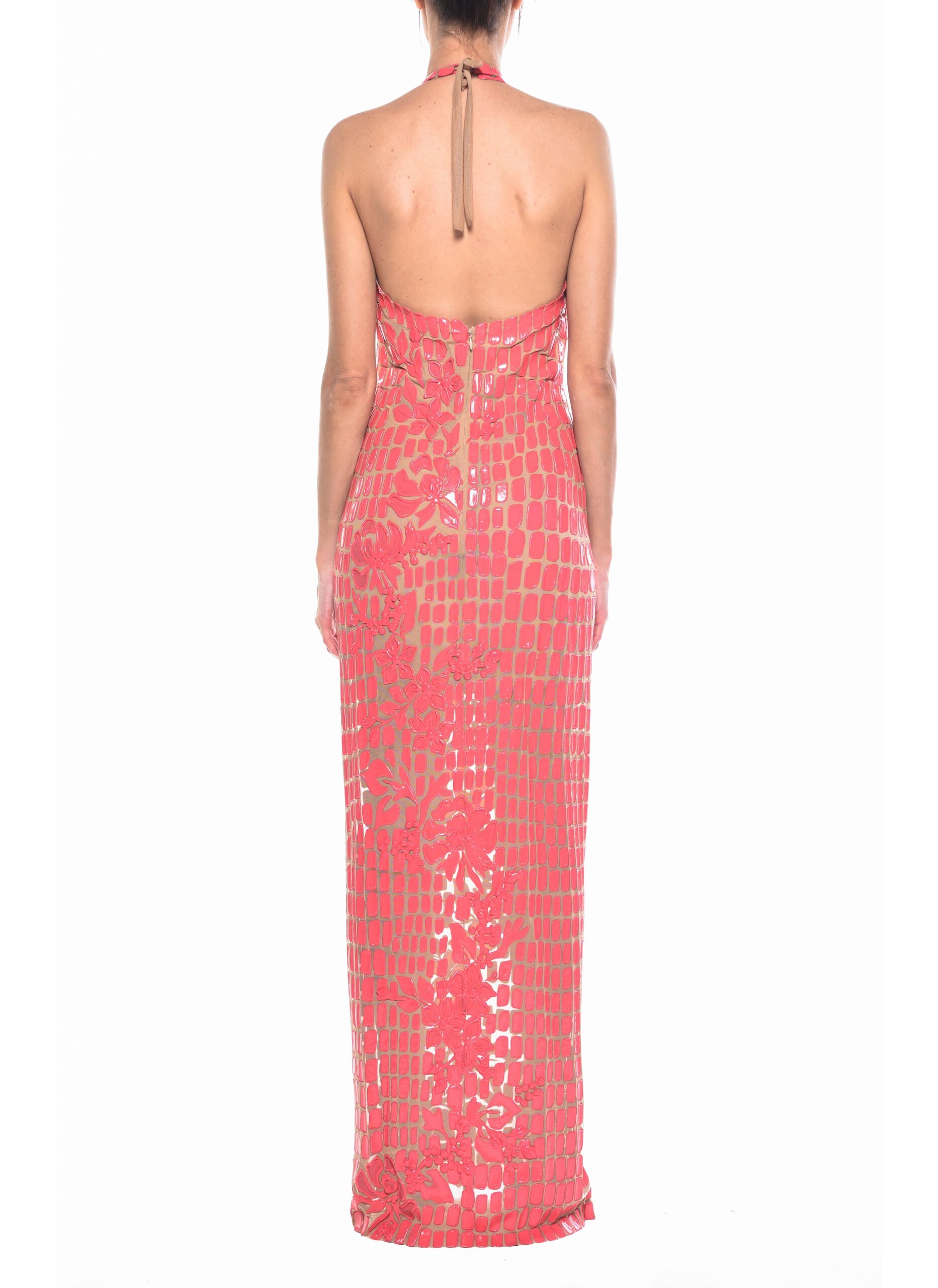 Floor Length Halter Tie Back Gown 3