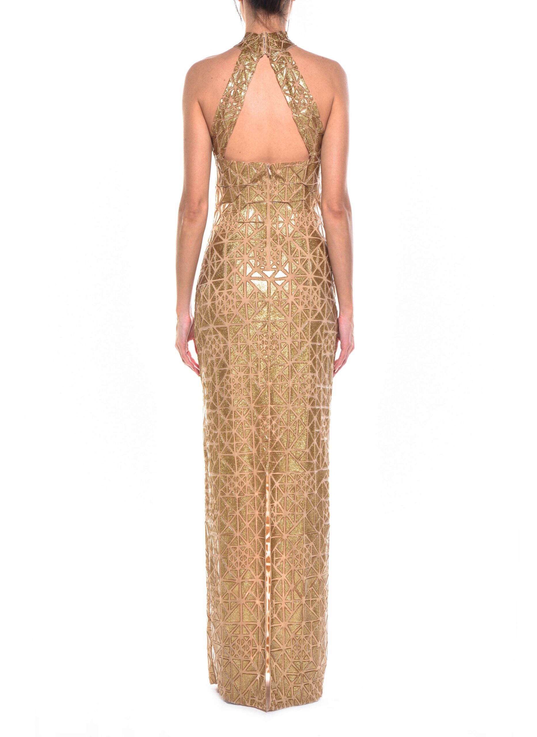 Floor Length High Neck Double Strap Back Gown 3