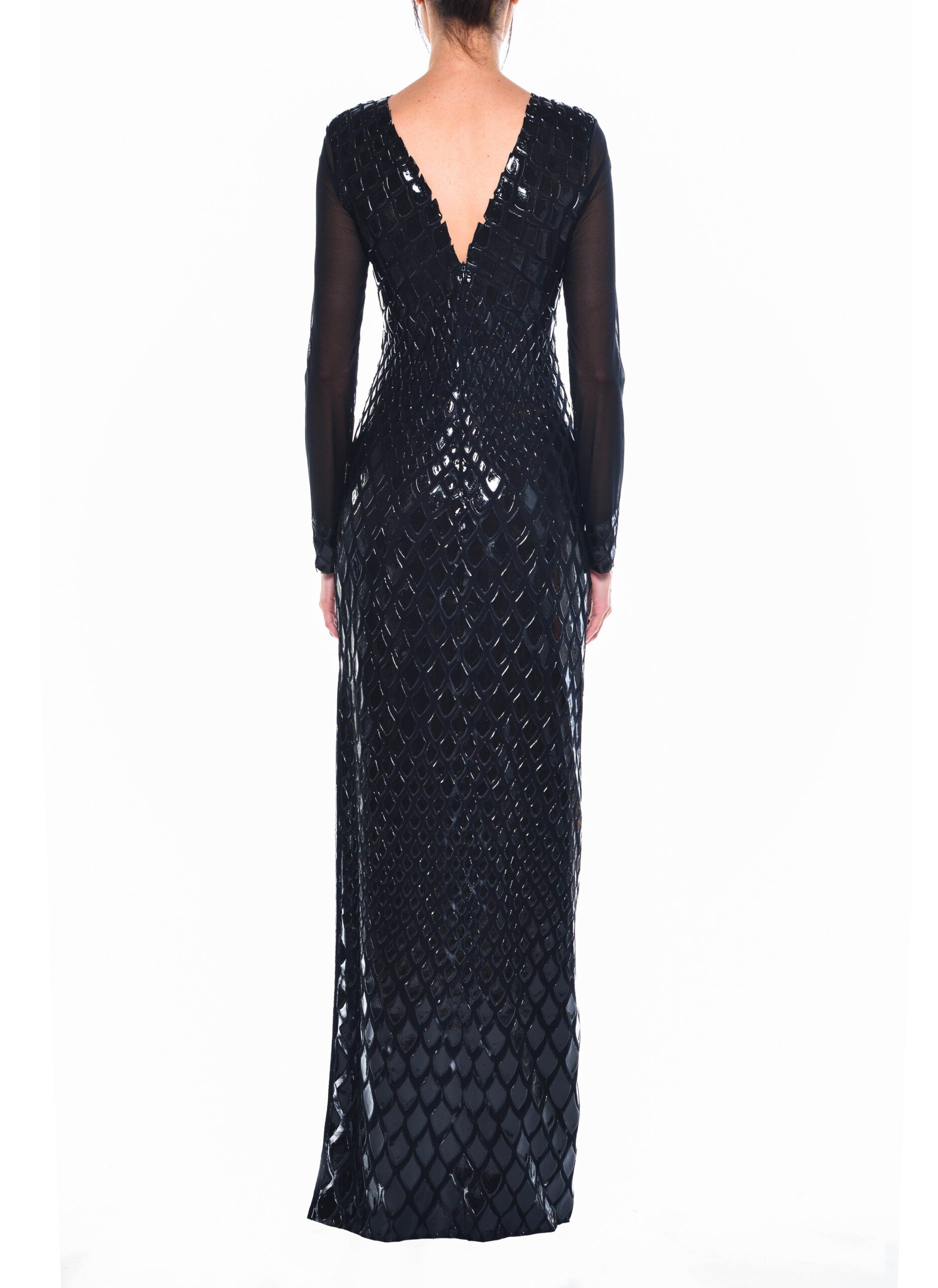 Floor Length V Front & Back Long Sleeve Gown 3
