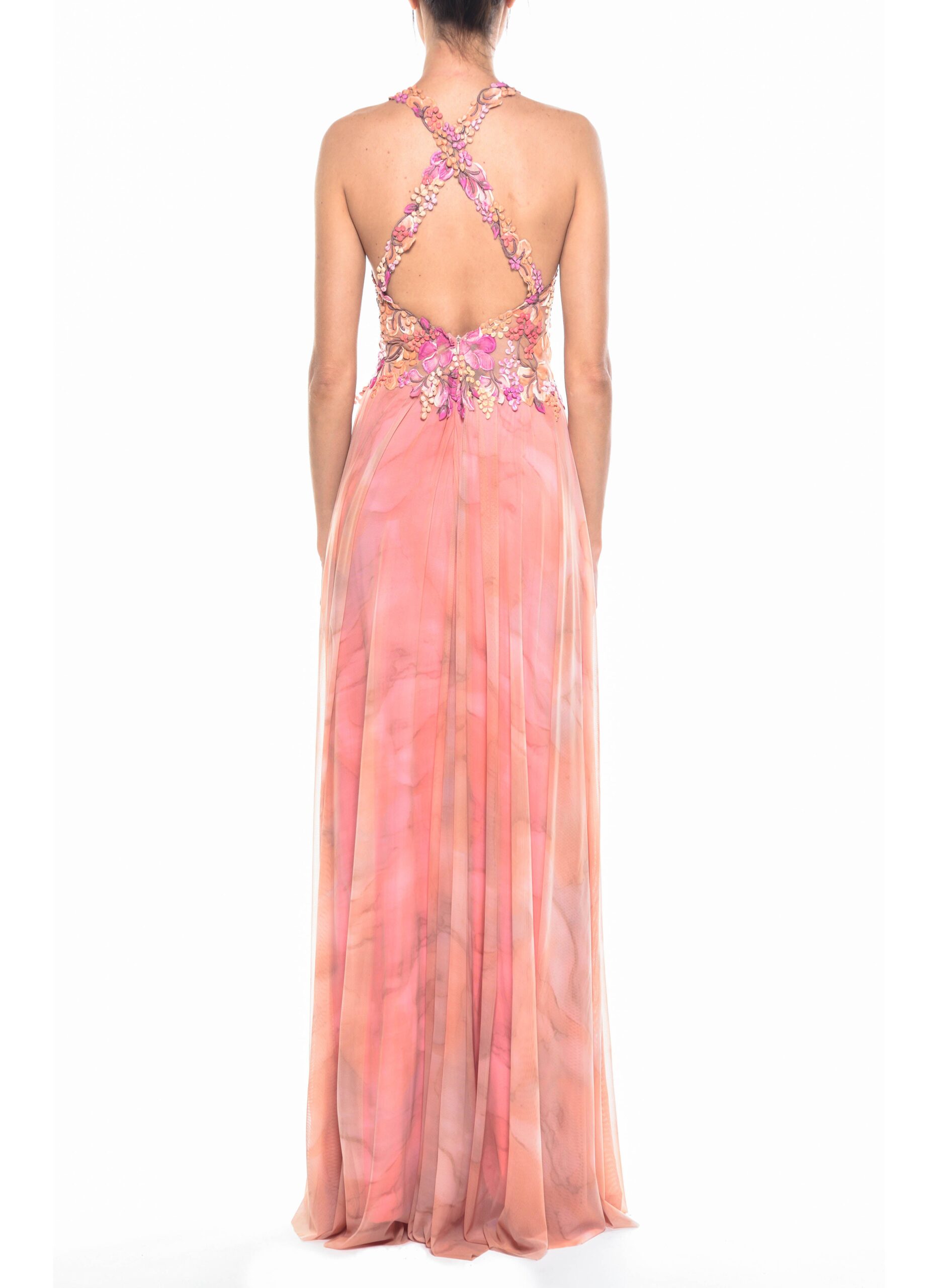 Floor Length Deep V Neck Cross Back Gown 3