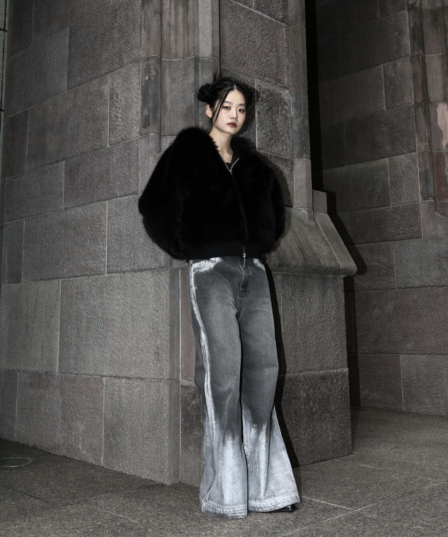 Foil Printed Denim Pants 3