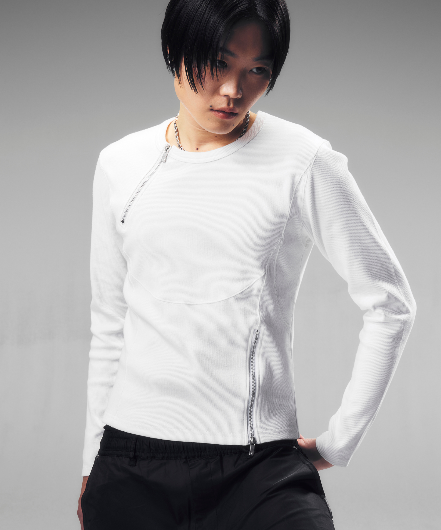 Zip Rib Long Sleeve Tee 3